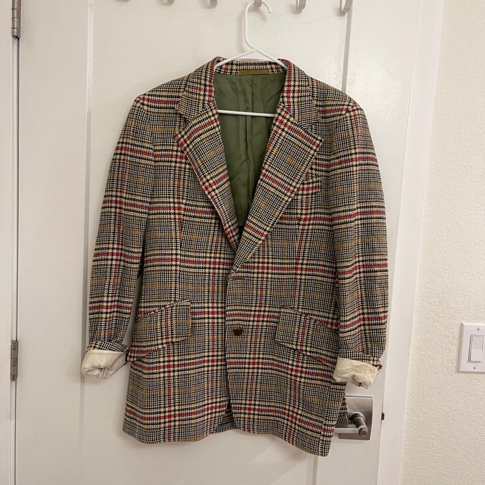 Vintage Larry Kane Wool Tweed Plaid Blazer 70s Style Retro Fall Chic Sports Coat